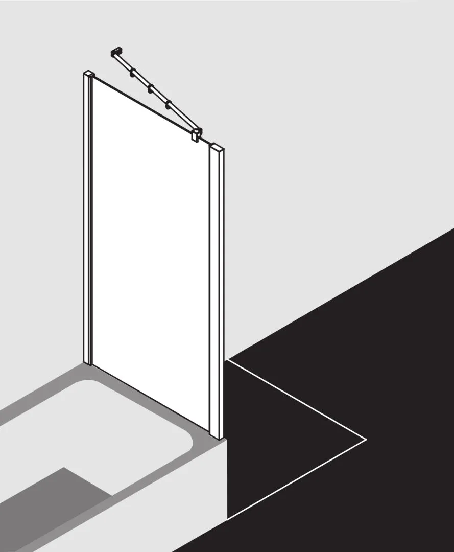 Kermi Seitenwand verkürzt auf Badewanne für Ecke „RAYA“ Glas Klar, Profile Silber Hochglanz, BV: 875 - 895 mm WE: 885 - 905 mm H: 1600 mm