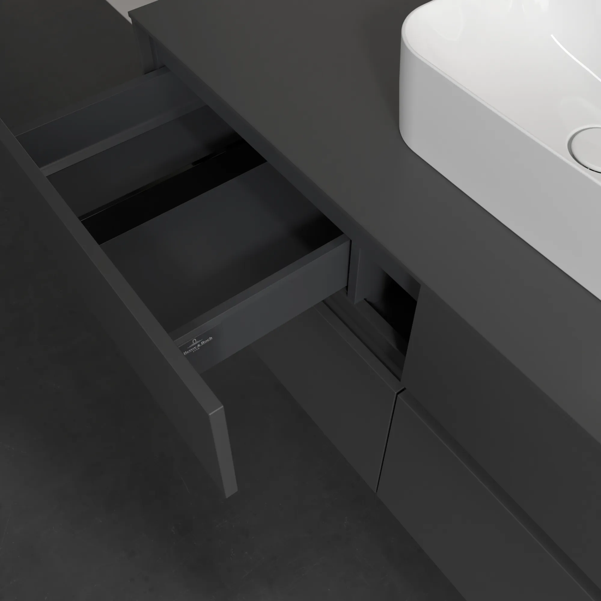Villeroy & Boch Waschtischunterschrank „Collaro“ 1200 × 548 × 500 mm Graphite, mit Beleuchtung, für Becken mittig Villeroy & Boch Waschtischunterschrank „Collaro“ 1200 × 548 × 500 mm Graphite, mit Beleuchtung, für Becken mittig