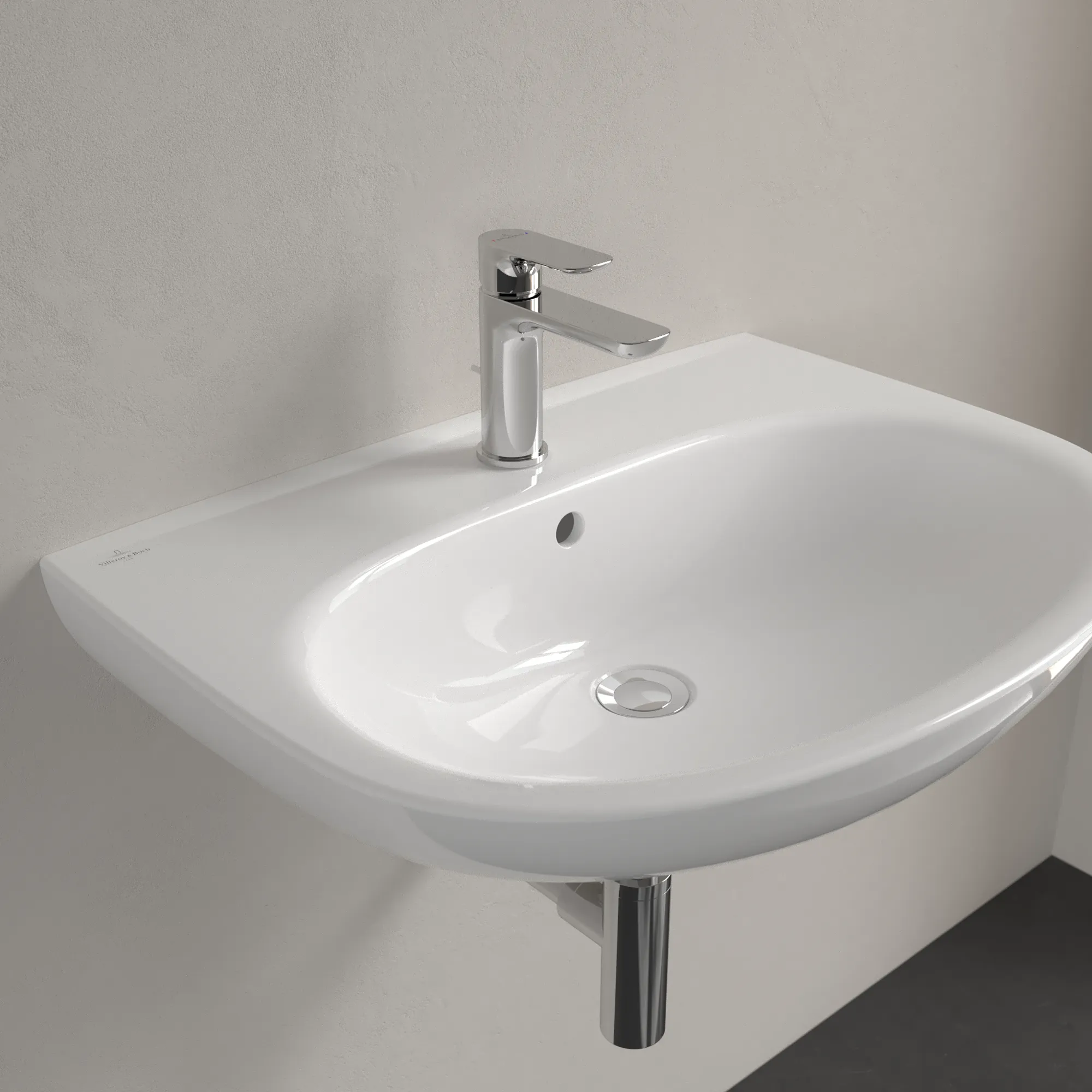 Villeroy & Boch Wandwaschtisch „O.novo“ 650 × 480 × 180 mm, für Becken mittig, Hahnlochposition mittig in Weiß Alpin