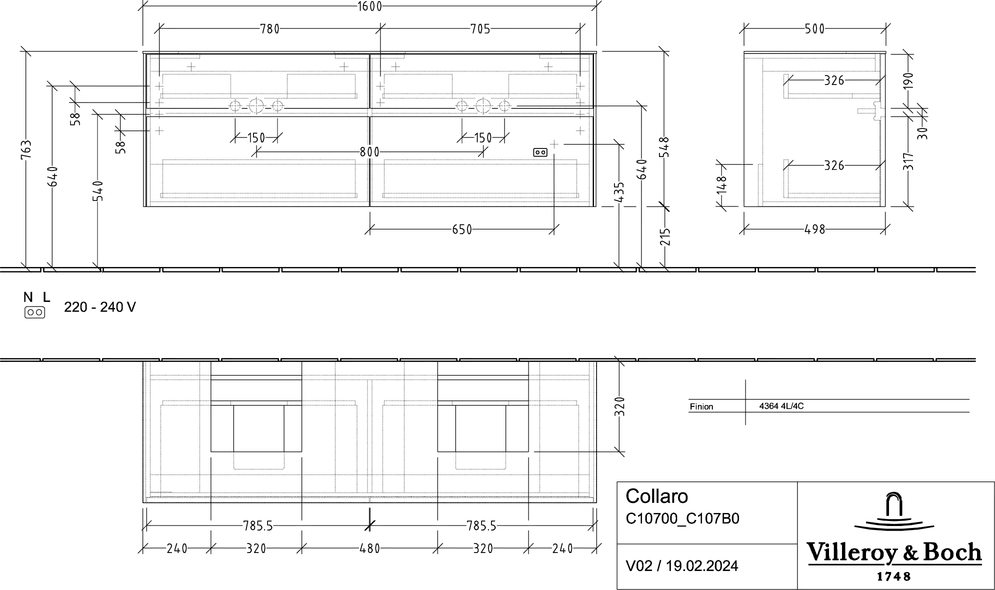 Villeroy & Boch Waschtischunterschrank „Collaro“ 1600 × 548 × 500 mm Glossy Grey, ohne Beleuchtung, für links und rechts Villeroy & Boch Waschtischunterschrank „Collaro“ 1600 × 548 × 500 mm Glossy Grey, ohne Beleuchtung, für links und rechts
