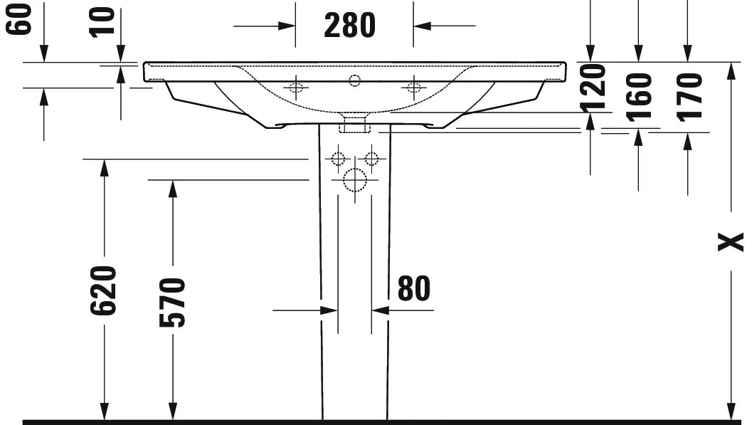 Wandwaschtisch „D-Neo“ 100,5 × 48 × 17 cm, mittig