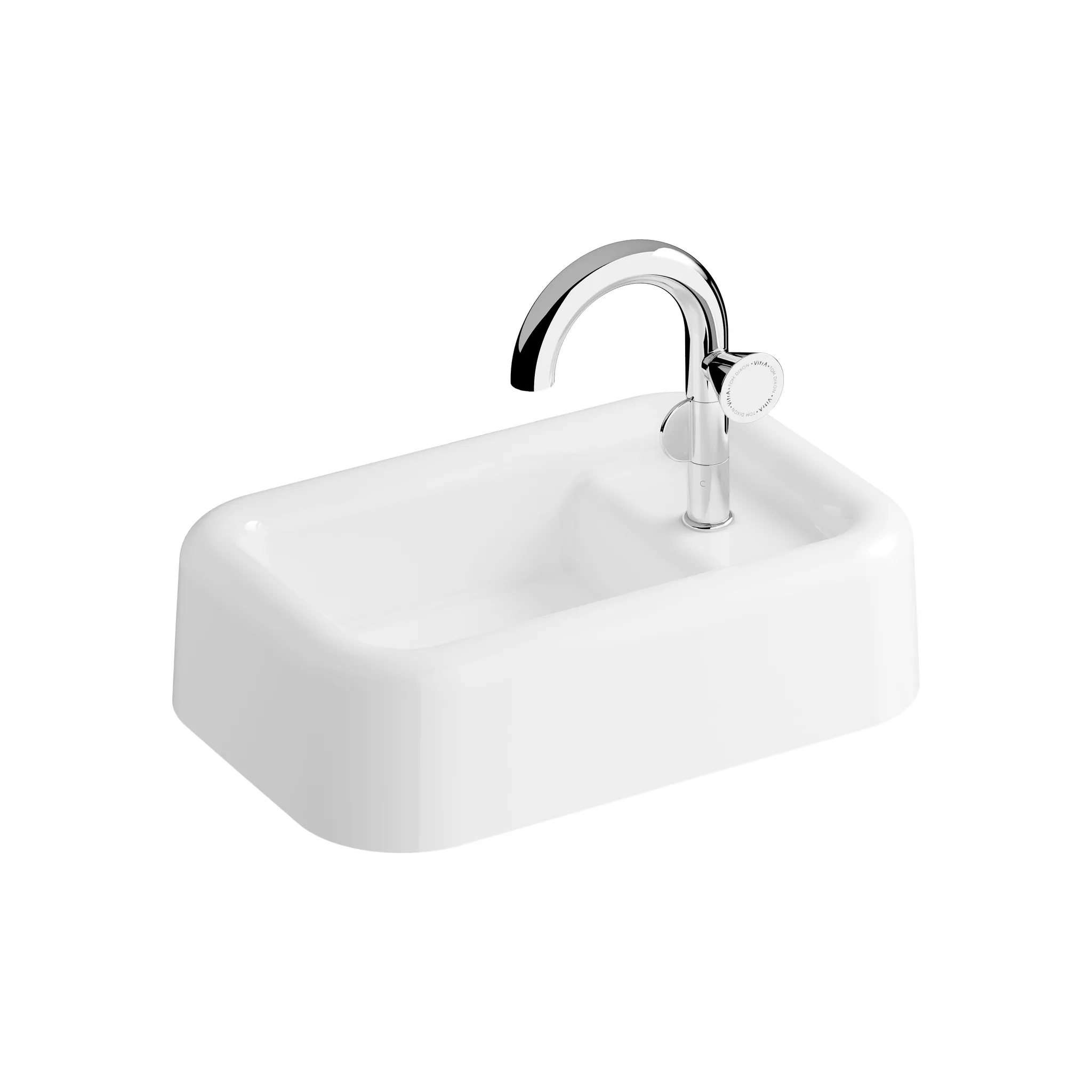 Liquid Aufsatzwaschtisch rechteckig 58 cm Becken links mit Hahnloch rechts ohne Überlaufloch Weiß Hochglanz mit Oberflächenveredelung Clean