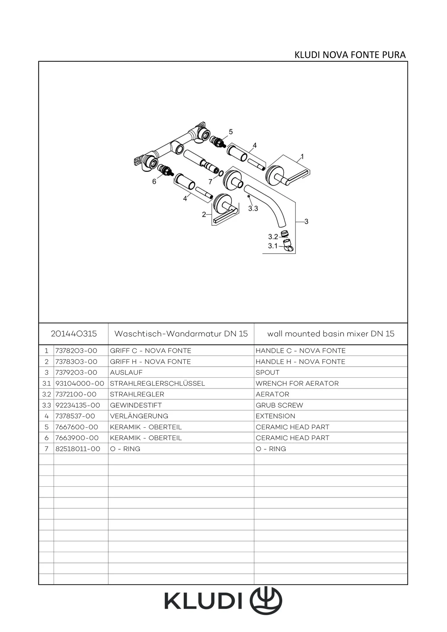 NOVA FONTE 3-Loch-Waschtisch PURISTIC UP-Wandmontage 180 mm chrom