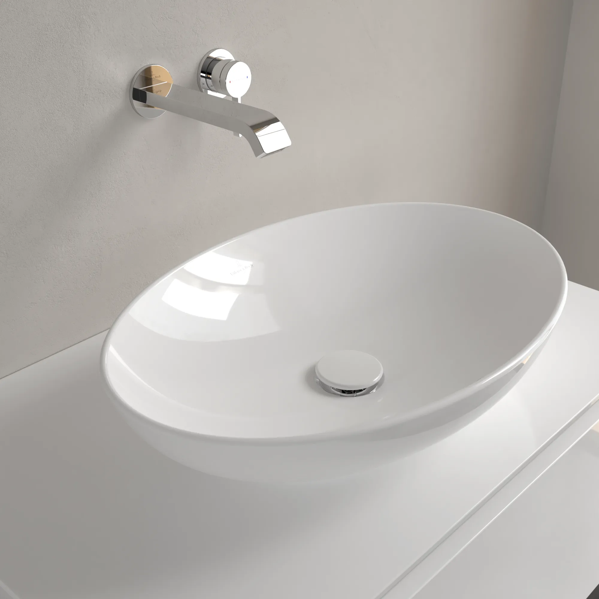 Villeroy & Boch Aufsatzwaschtisch aus TitanCeram „Loop & Friends“ 560 × 380 × 150 mm, ohne Hahnlochbohrung in Weiß Alpin