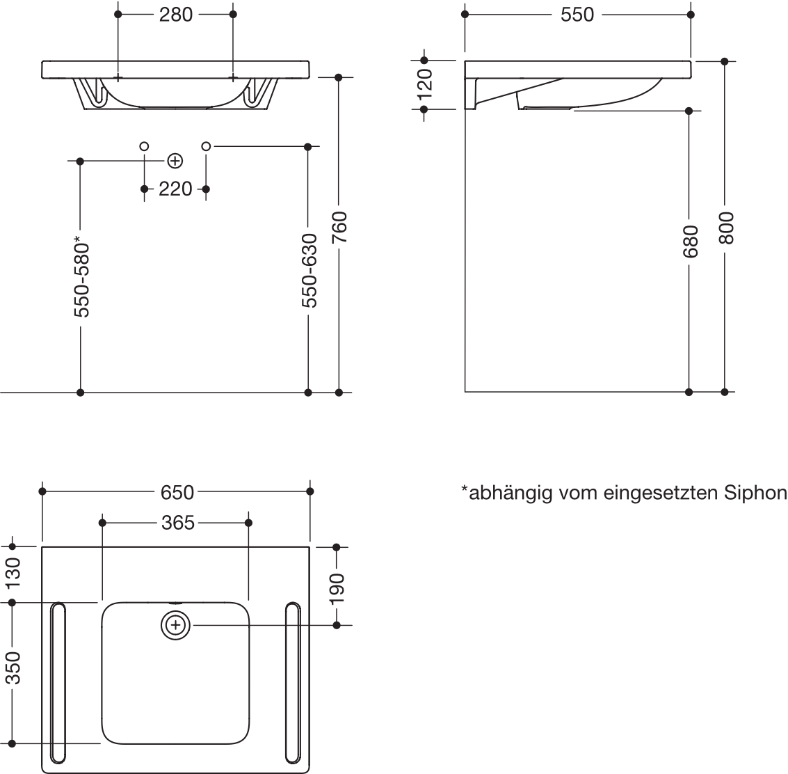 Wandwaschtisch 65 × 55 × 12 cm