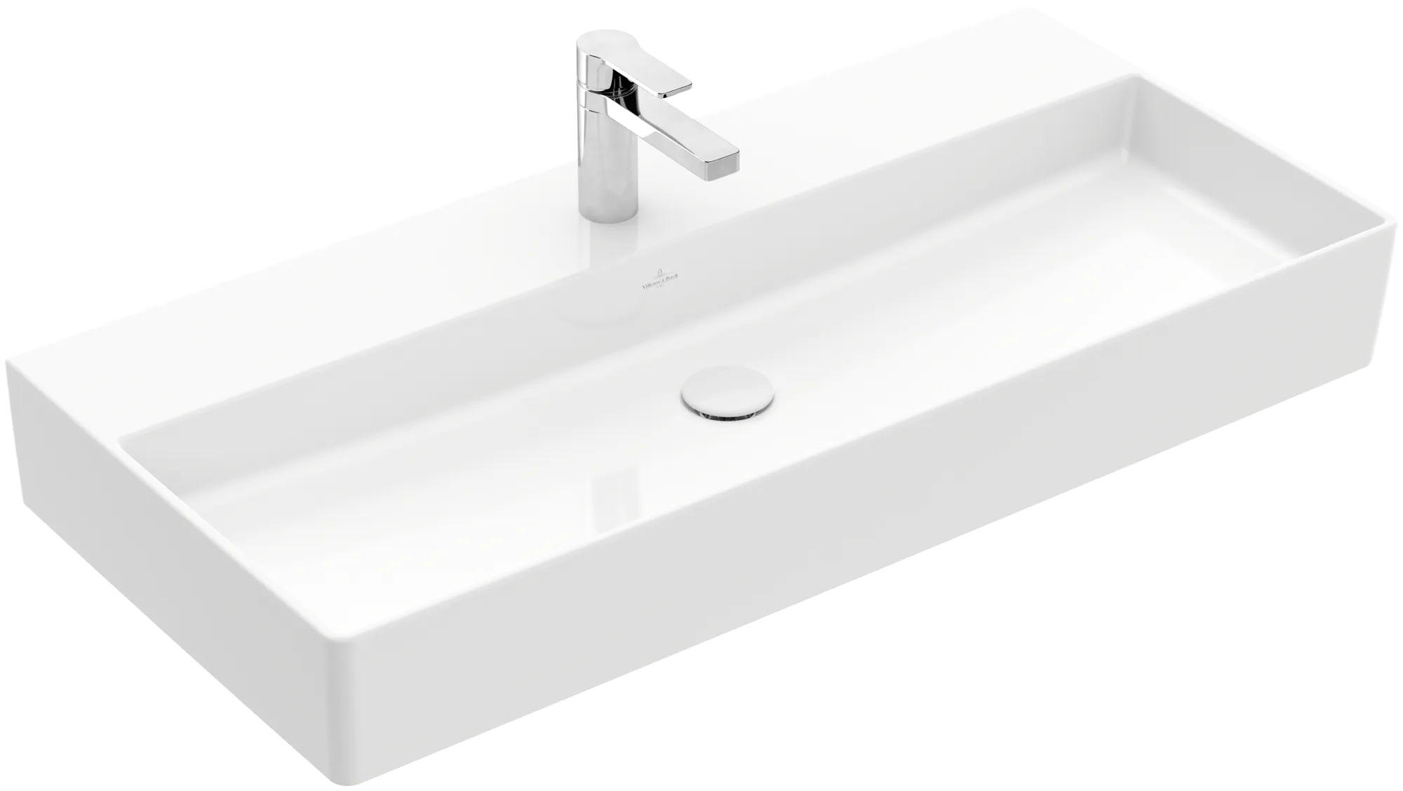 Villeroy & Boch Wandwaschtisch aus TitanCeram „Memento 2.0“ 1000 × 470 × 135 mm, mit Hahnlochbohrung, Hahnlochposition mittig in Weiß Alpin