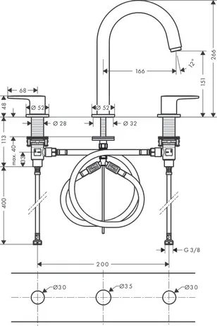 Hansgrohe Vernis Blend 3-Loch Waschtischarmatur, Mattschwarz