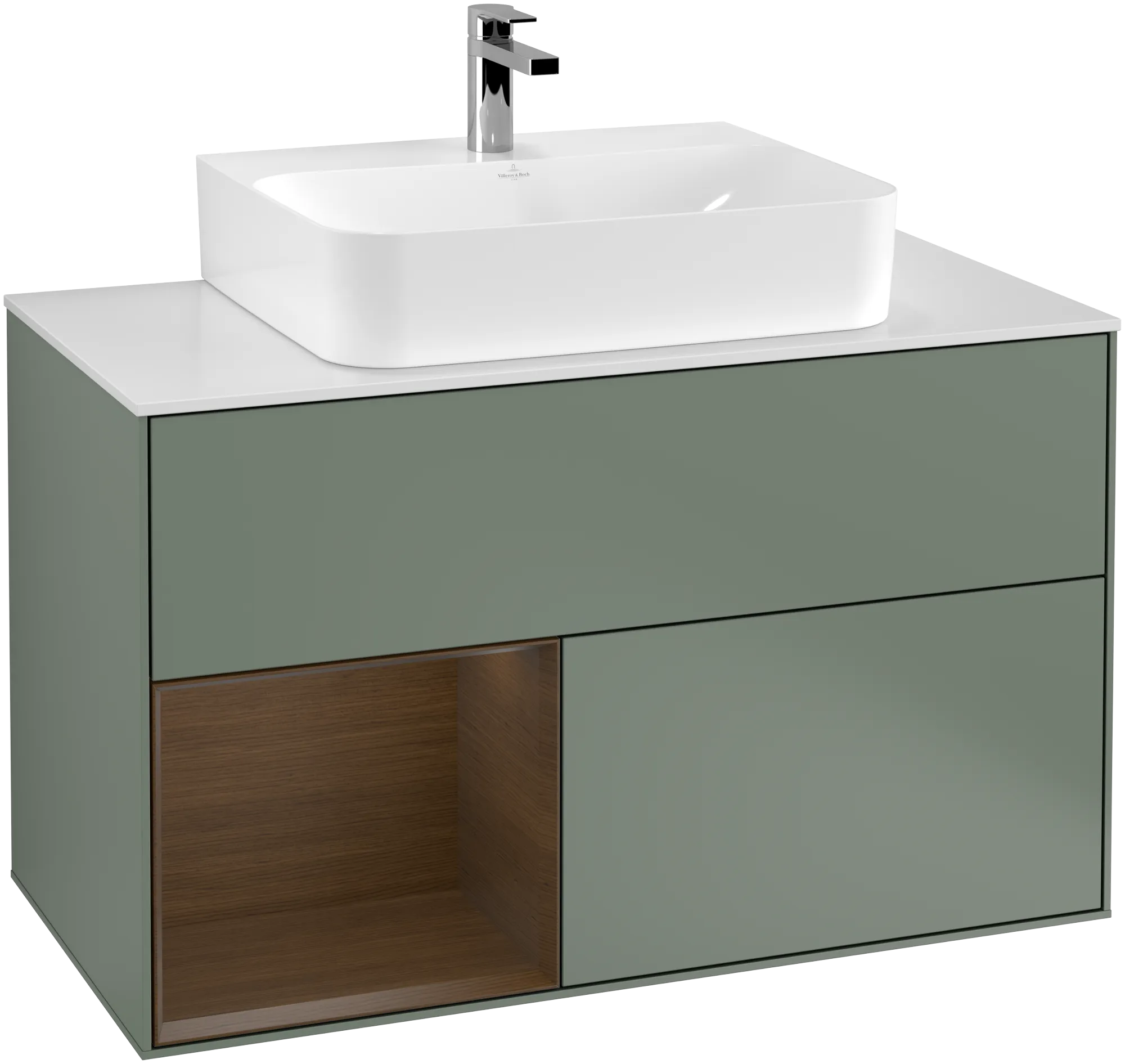 Villeroy & Boch Finion Waschbeckenunterschrank G11 1000x603x501mm Olive Matt Lacquer / Walnut Veneer / Glass White Matt