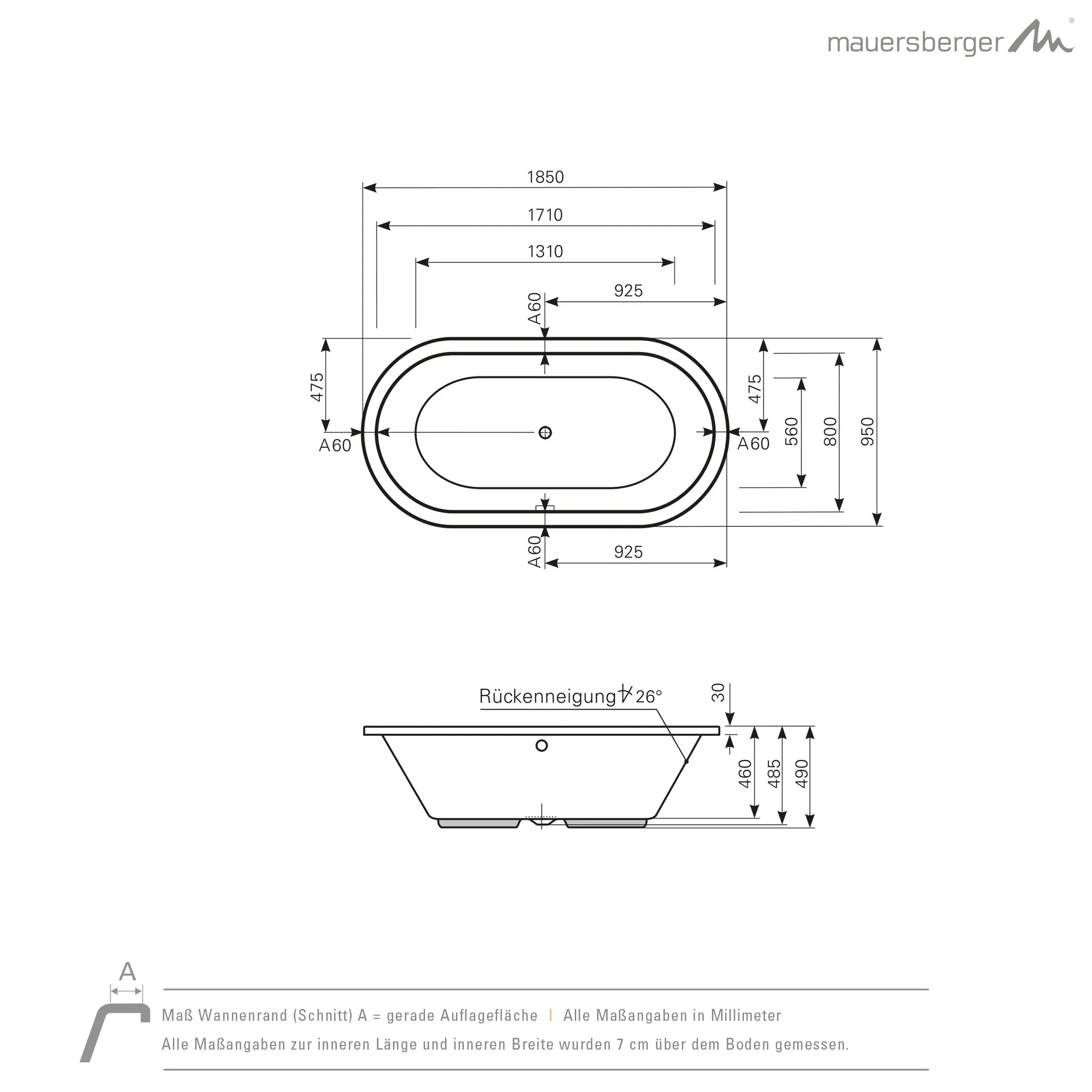 Mauersberger Acryl-Badewanne crispa 185⁄95 duo, weiß Mauersberger Acryl-Badewanne crispa 185⁄95 duo, weiß