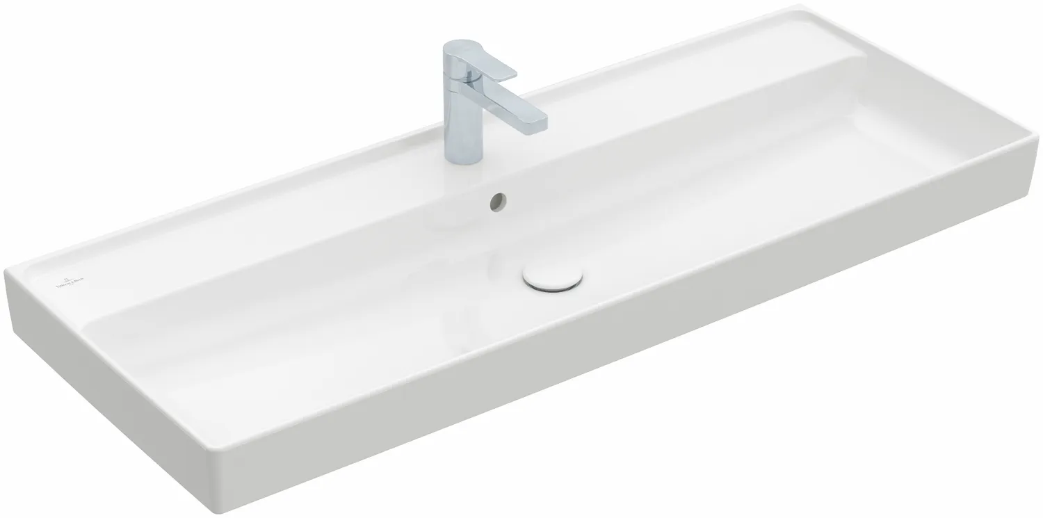 Villeroy & Boch Schrankwaschtisch aus TitanCeram „Collaro“ 1200 × 470 × 160 mm, mit Hahnlochbohrung, Hahnlochposition mittig in Weiß Alpin Villeroy & Boch Schrankwaschtisch aus TitanCeram „Collaro“ 1200 × 470 × 160 mm, mit Hahnlochbohrung, Hahnlochposition mittig in Weiß Alpin