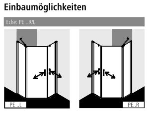 Kermi Duschdesign Fünfeck-Duschkabine mit Pendeltüren mit Festfeld rechts „PEGA“ Glas SR Arena C, BV: 865 - 890 mm GAK: 850 - 875 mm WE: 875 - 900 mm H: 2000 mm