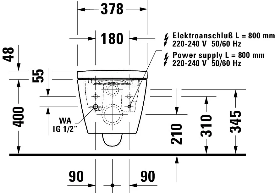 Dusch-WC „SensoWash Starck f Pro“ 37,8 × 40,5 cm, Befestigung verdeckt