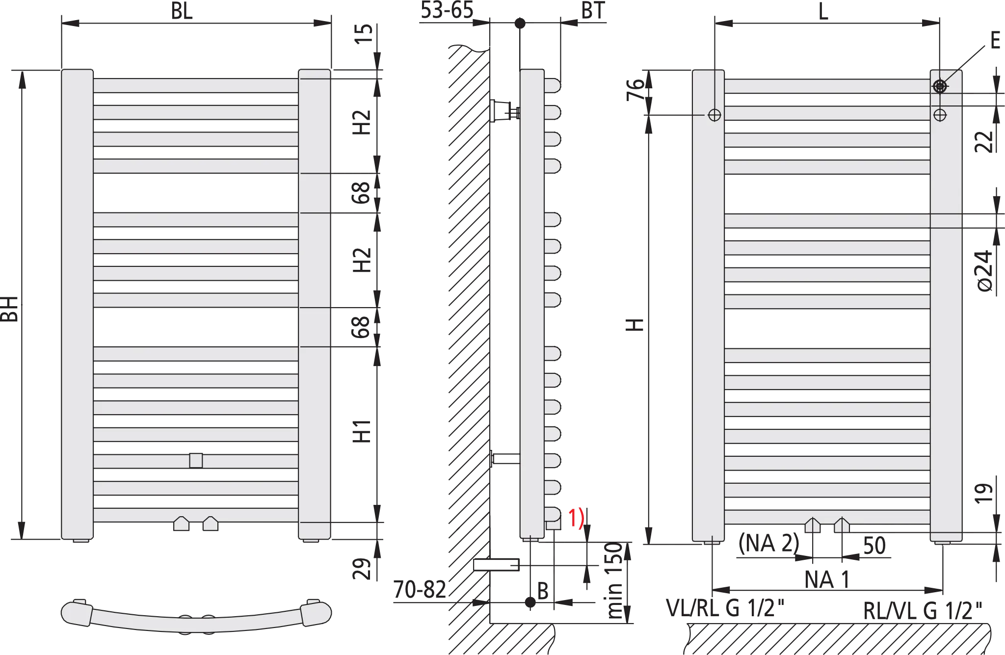 Kermi Heizkörper „Basic®-50 R“ 45 × 80,4 cm in Weiß