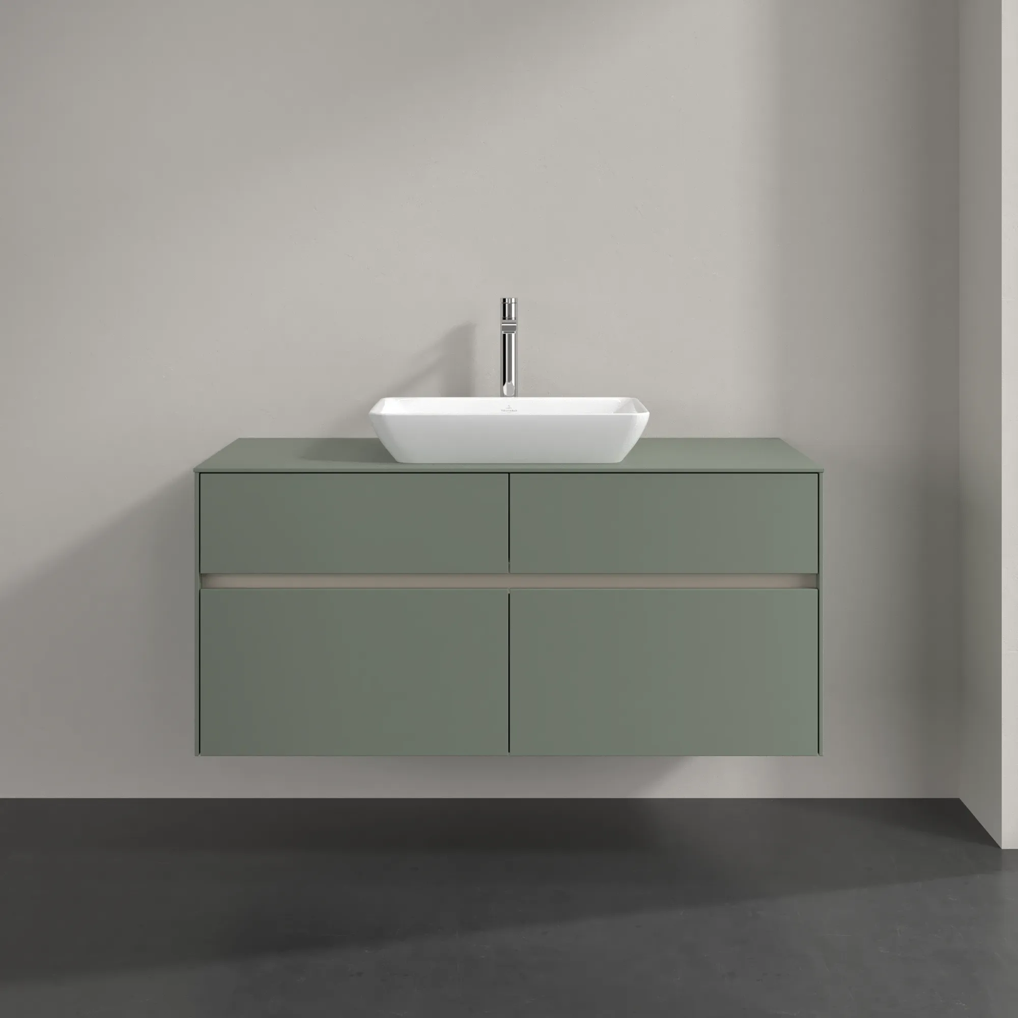 Villeroy & Boch Waschtischunterschrank „Collaro“ 1200 × 548 × 500 mm Soft Green, ohne Beleuchtung, für Becken mittig