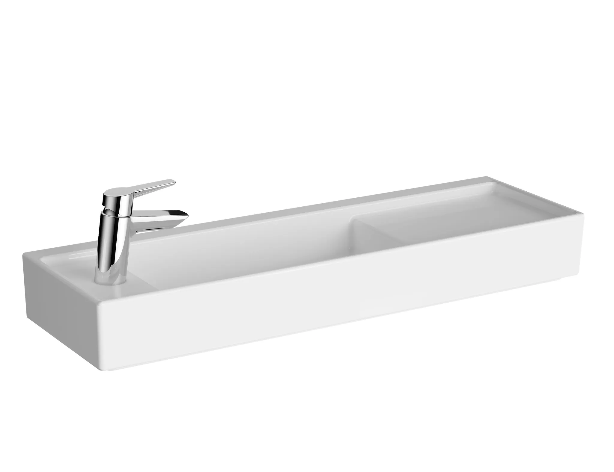 VitrA ArchiPlan Waschtisch Compact asymmetrisch 90 x 28 cm rechteckig wandgebunden Becken links Hahnloch links Ablage rechts ohne Überlaufloch Weiß Hochglanz