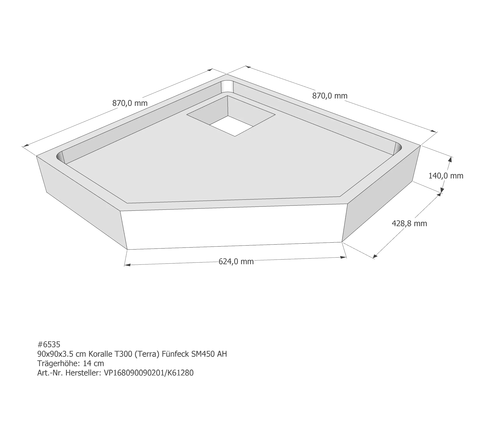 Duschwannenträger für Koralle T300 90/5 (Terra) 90 × 90 × 3,5 cm