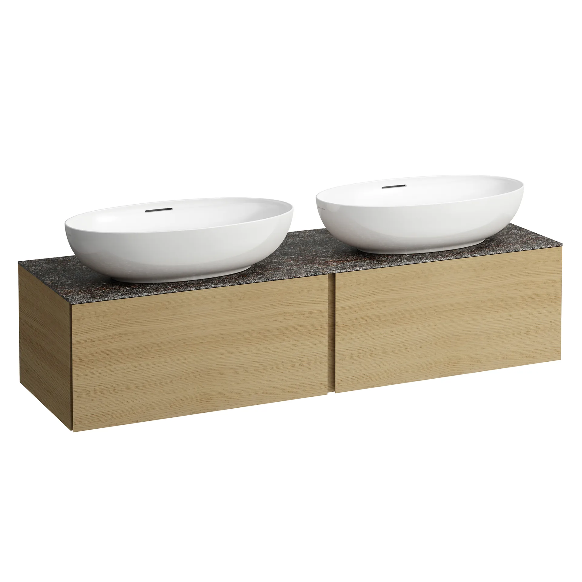 Laufen Waschtischunterschrank „Ilbagnoalessi“ 1600 × 370 × 500 mm Eiche hell, mit Hahnlochbohrung, links und rechts Laufen Waschtischunterschrank „Ilbagnoalessi“ 1600 × 370 × 500 mm Eiche hell, mit Hahnlochbohrung, links und rechts
