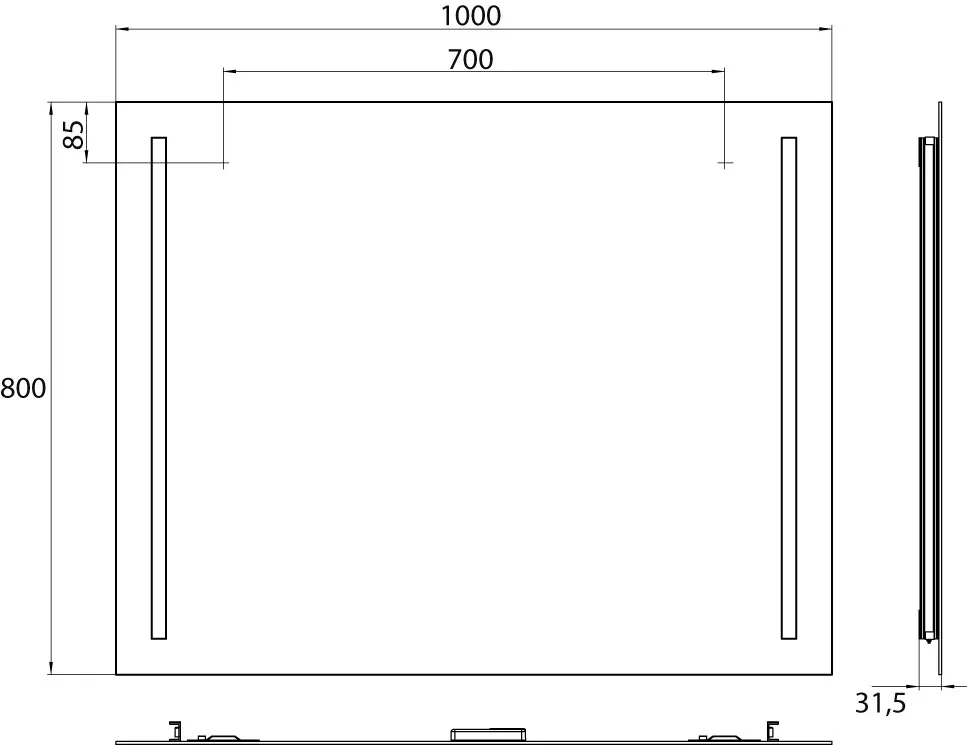 Lichtspiegel MI 120, 1000 x 800 mm4000K, Raumschaltung IP 44
