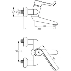 Ideal Standard Wandwaschtisch-Sicherheitsarmatur Ceraplus B8222AA, Einhebel, 180mm Hebel, 150mm Ausladung, Chrom Ideal Standard Wandwaschtisch-Sicherheitsarmatur Ceraplus B8222AA, Einhebel, 180mm Hebel, 150mm Ausladung, Chrom