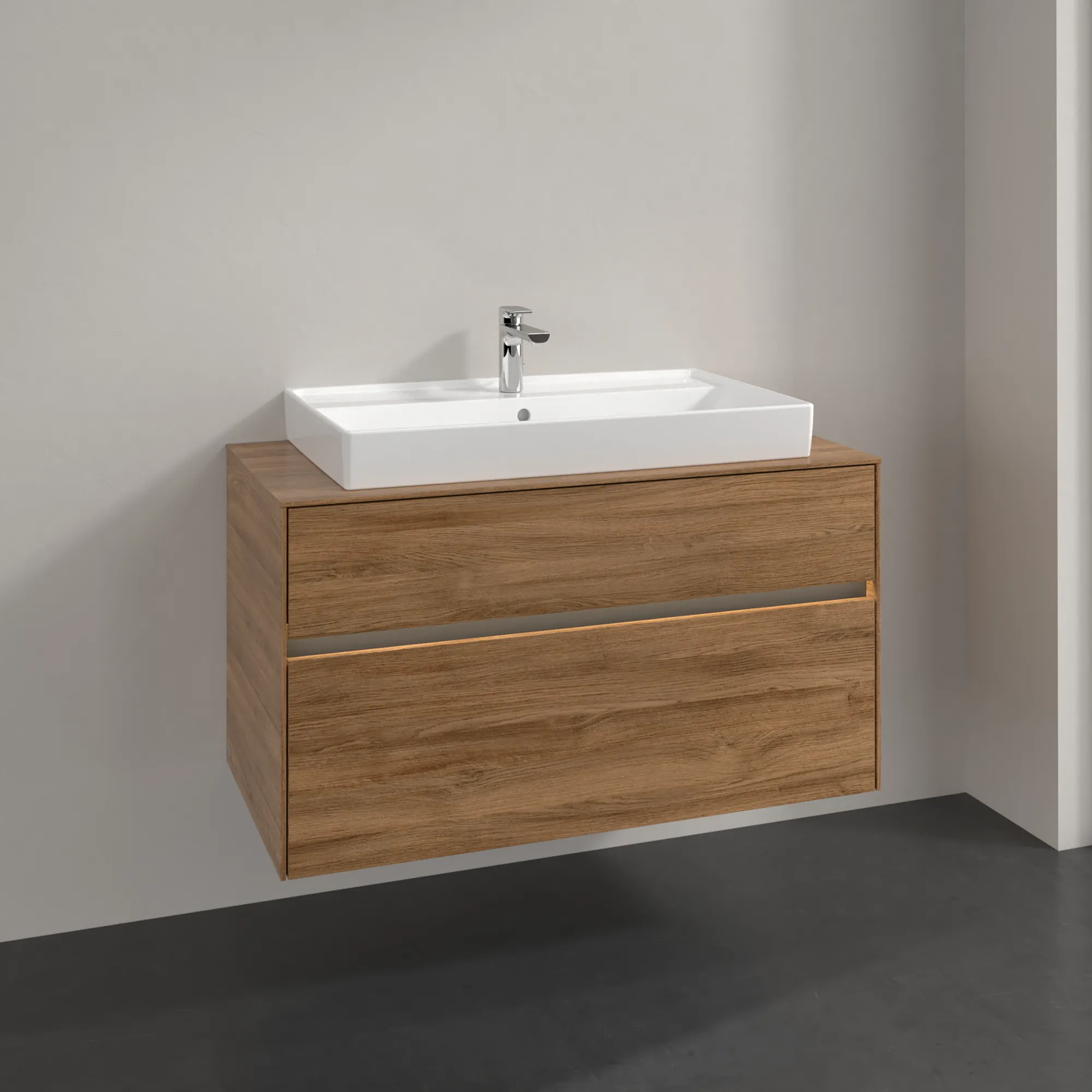 Villeroy & Boch Collaro Waschbeckenunterschrank, eckig, Kansas Oak, 1000x548x500 mm, mit Beleuchtung und SoftClosing Villeroy & Boch Collaro Waschbeckenunterschrank, eckig, Kansas Oak, 1000x548x500 mm, mit Beleuchtung und SoftClosing