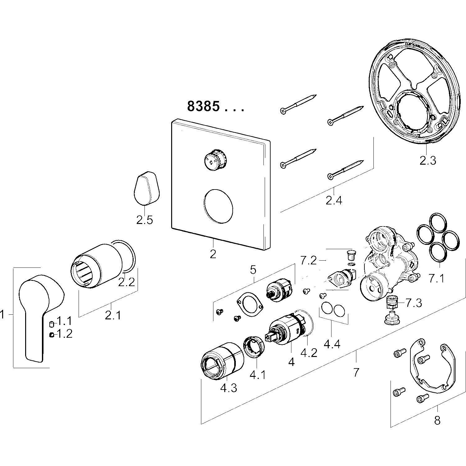 HA Einhebelmischer Fertigmontageset für Wanne/Brause HANSALIGNA 8385 Rosette eckig mit Sicherungseinrichtung Chrom