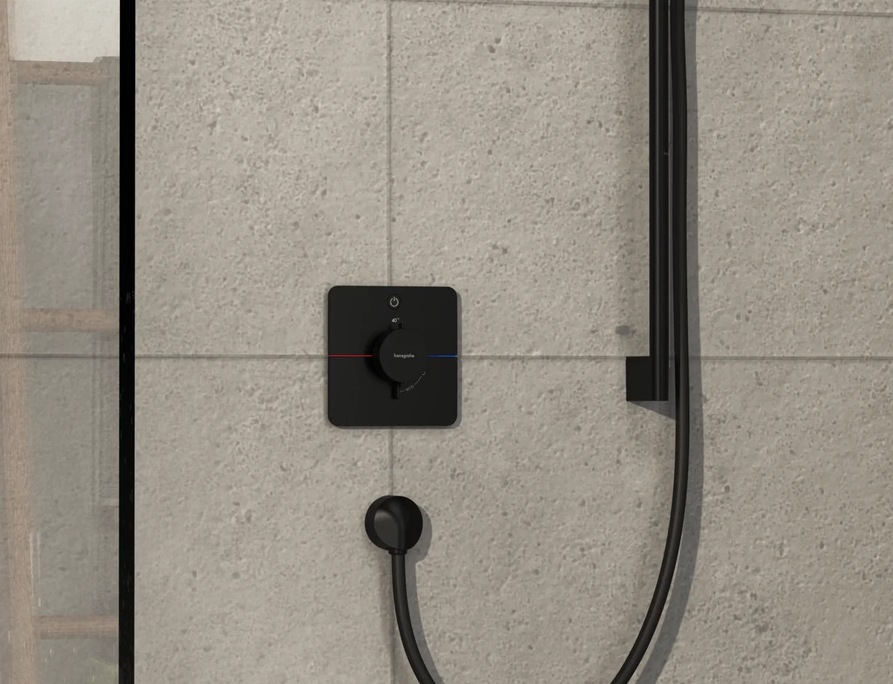 Hansgrohe ShowerSelect Comfort Q Thermostat Unterputz, 1 Verbraucher, mattschwarz, flache Rosette, einfache Installation