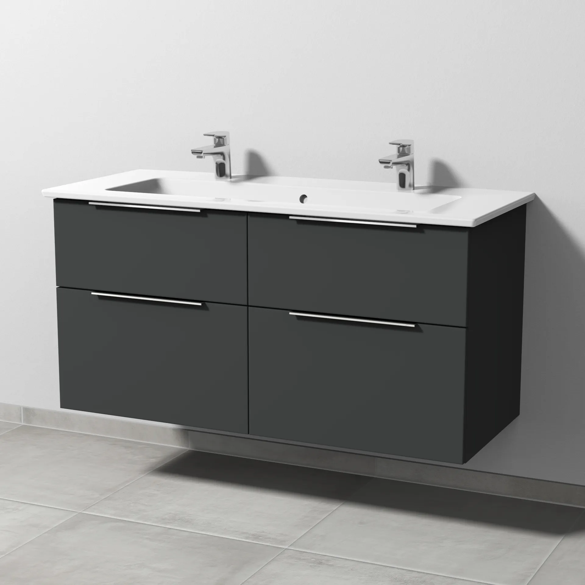 Keramik-Waschtisch-Set mit Waschtischunterschrank „3way“ 115,5 × 47,7 × 59,1 cm in Graphit (matt), mit Hahnlochbohrung, Becken mittig