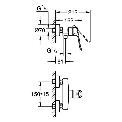 Grohe Eurosmart Professional (2021) Einhandmischer 25242_3 Wandmontage offener Hebel chrom Grohe Eurosmart Professional (2021) Einhandmischer 25242_3 Wandmontage offener Hebel chrom