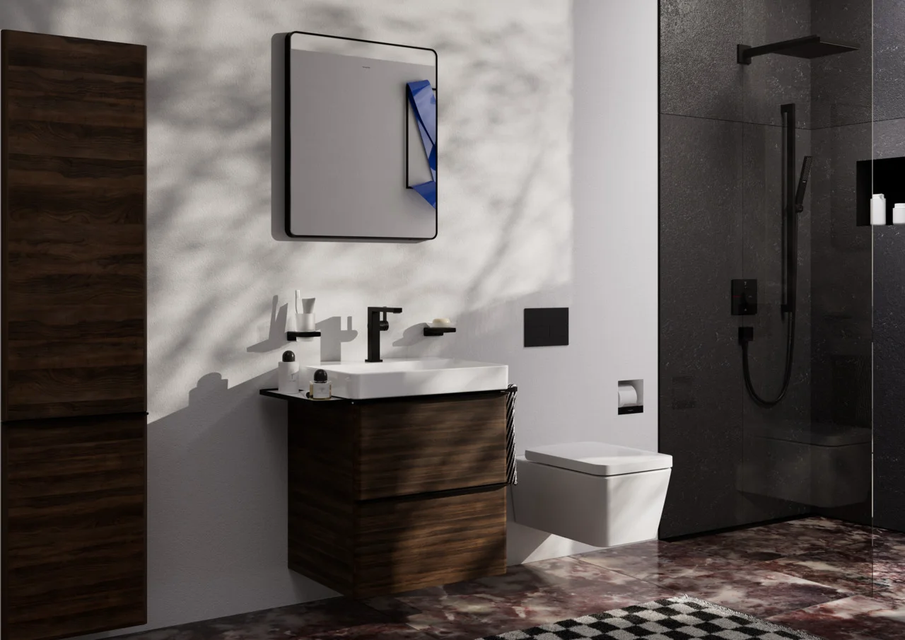 Hansgrohe Xarita Lite Q Spiegel mit LED-Beleuchtung, IR-Sensor, AntiFog, Mattschwarz, 600x700x30 mm