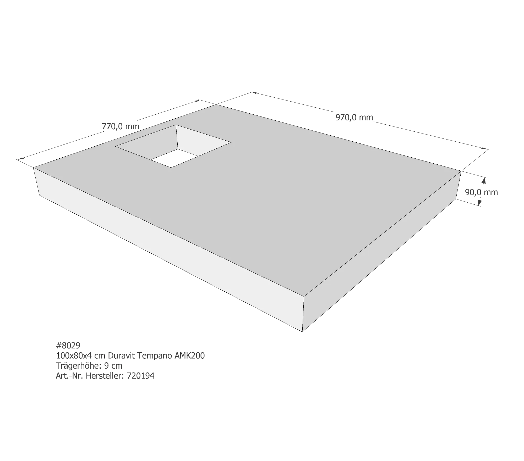 Duschwannenträger für Duravit Tempano 100 × 80 × 4 cm