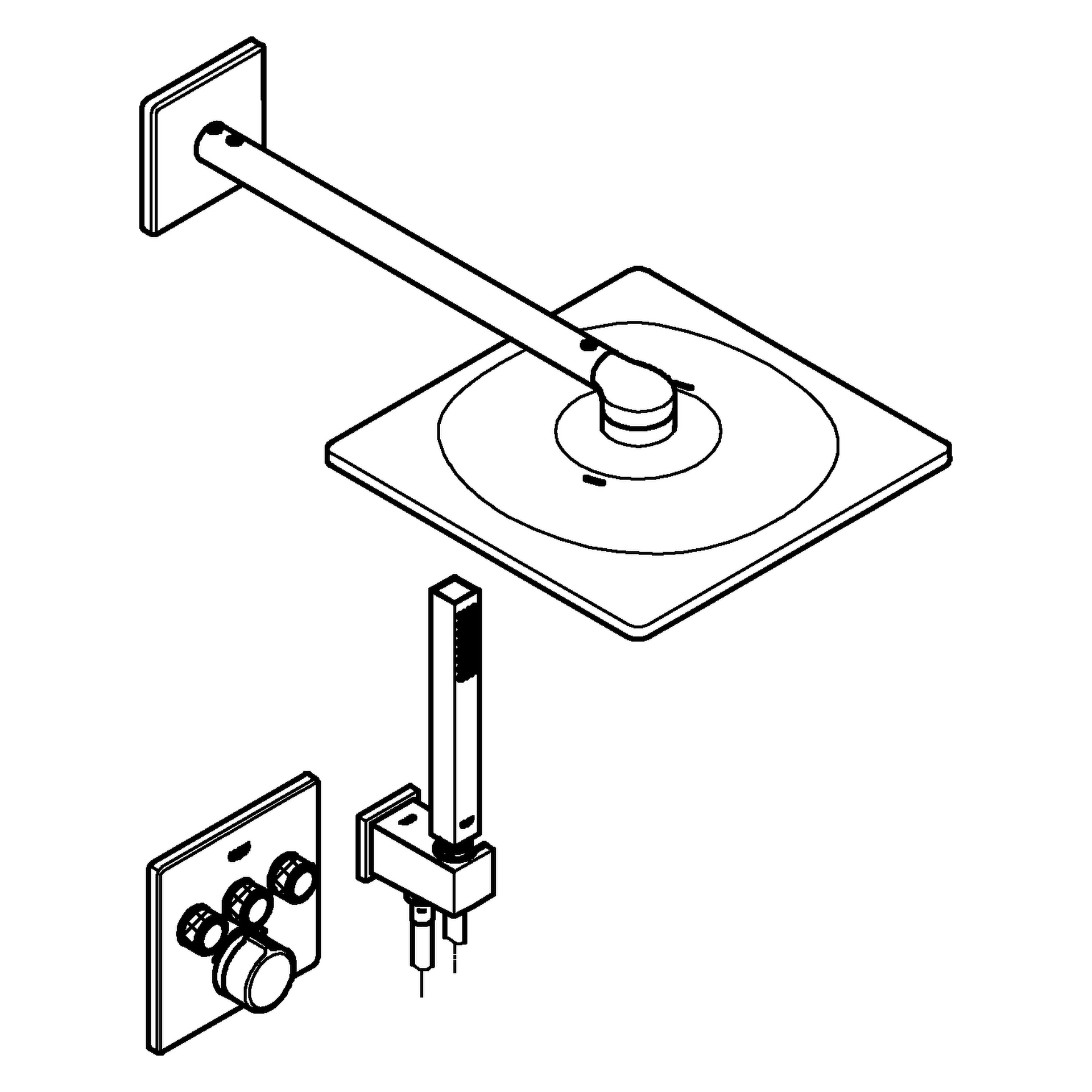 Duschsystem Unterputz SmartControl 34712, mit Unterputzmischer mit 3 Absperrventilen, eckige Form, Rainshower SmartActive 310 Cube Kopfbrauseset, chrom