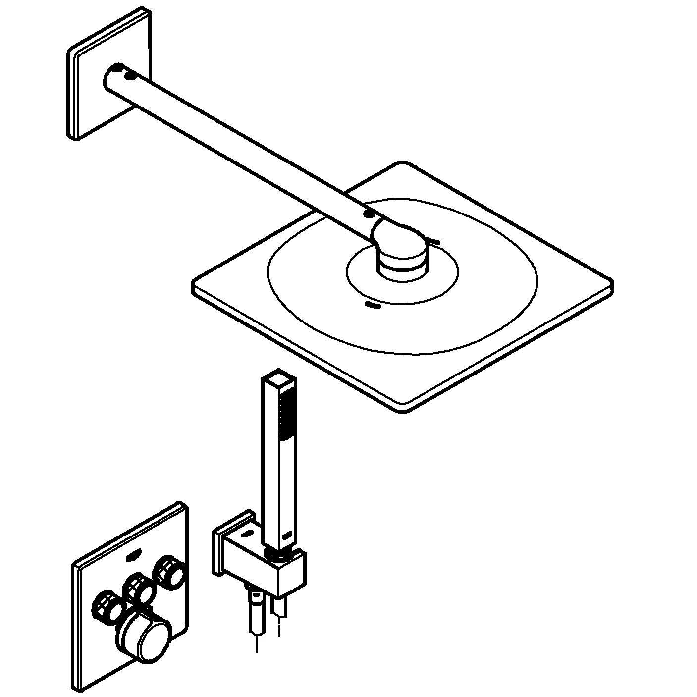 Duschsystem Unterputz SmartControl 34712, mit Unterputzmischer mit 3 Absperrventilen, eckige Form, Rainshower SmartActive 310 Cube Kopfbrauseset, chrom