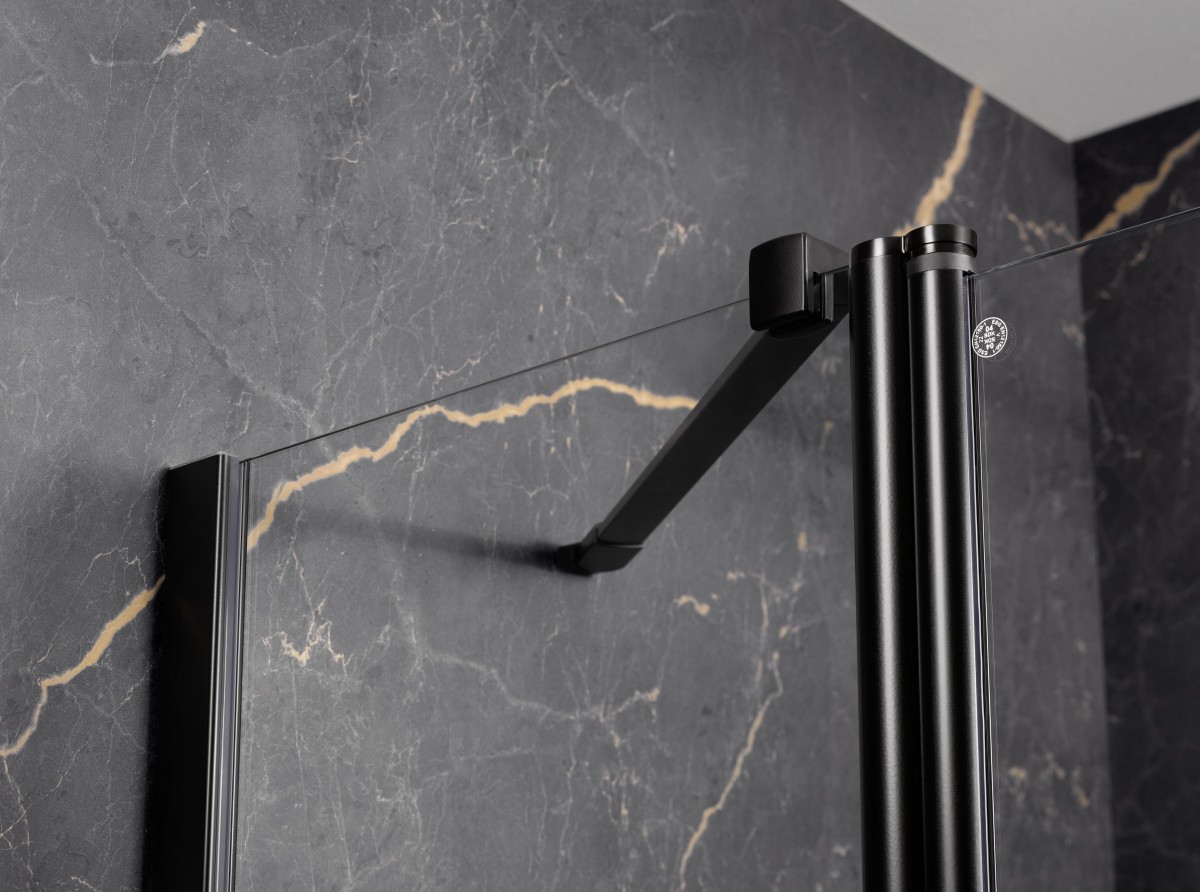 HSK teilgerahmte Drehtür für Seitenwand „Exklusiv 2.0“ für Seitenwand Glas Grau, Profile Alu Silber-matt, FM: 890 - 910 mm B: 900 mm H: 2000 mm