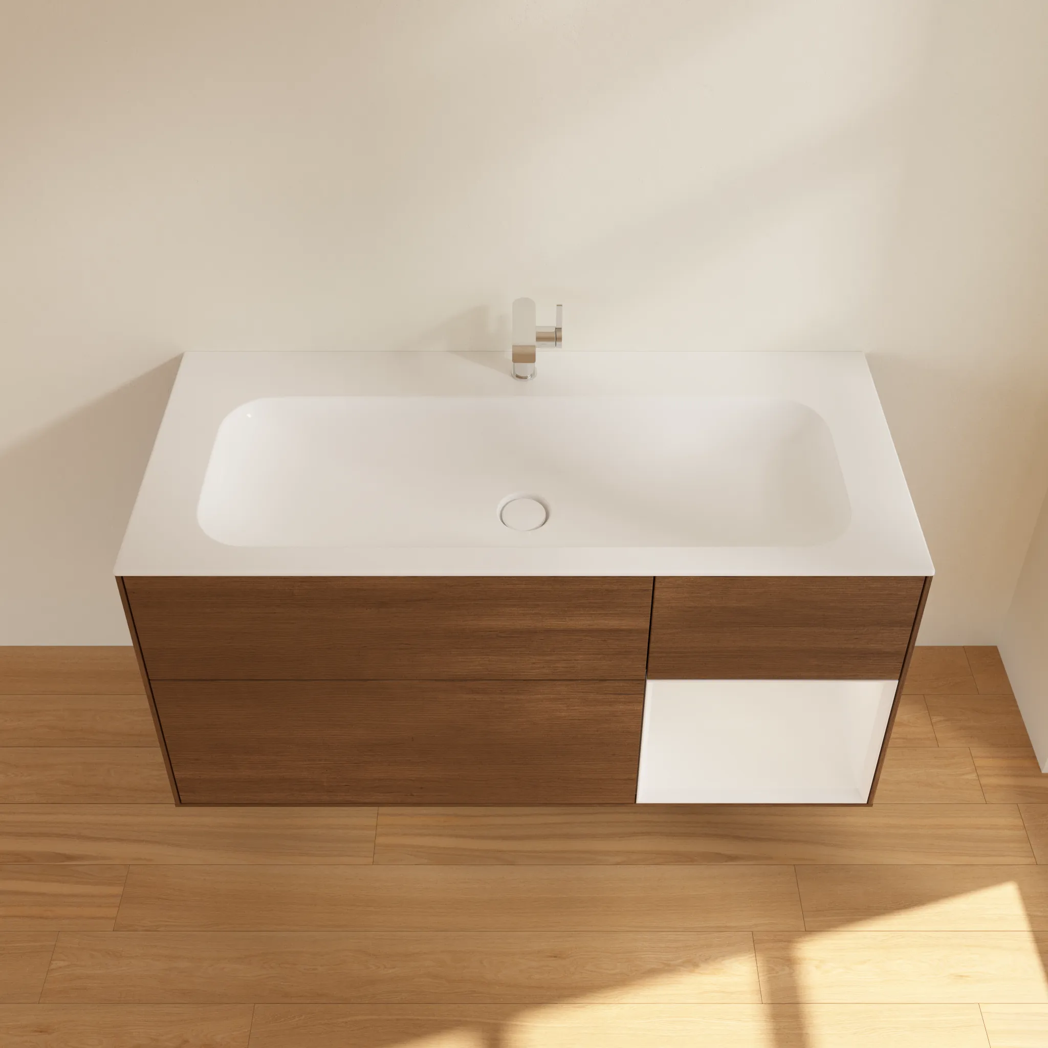 Villeroy & Boch Waschtischunterschrank „Finion“ für Schrankwaschtisch 1196 × 591 × 498 mm Walnut Veneer, für Becken mittig Villeroy & Boch Waschtischunterschrank „Finion“ für Schrankwaschtisch 1196 × 591 × 498 mm Walnut Veneer, für Becken mittig