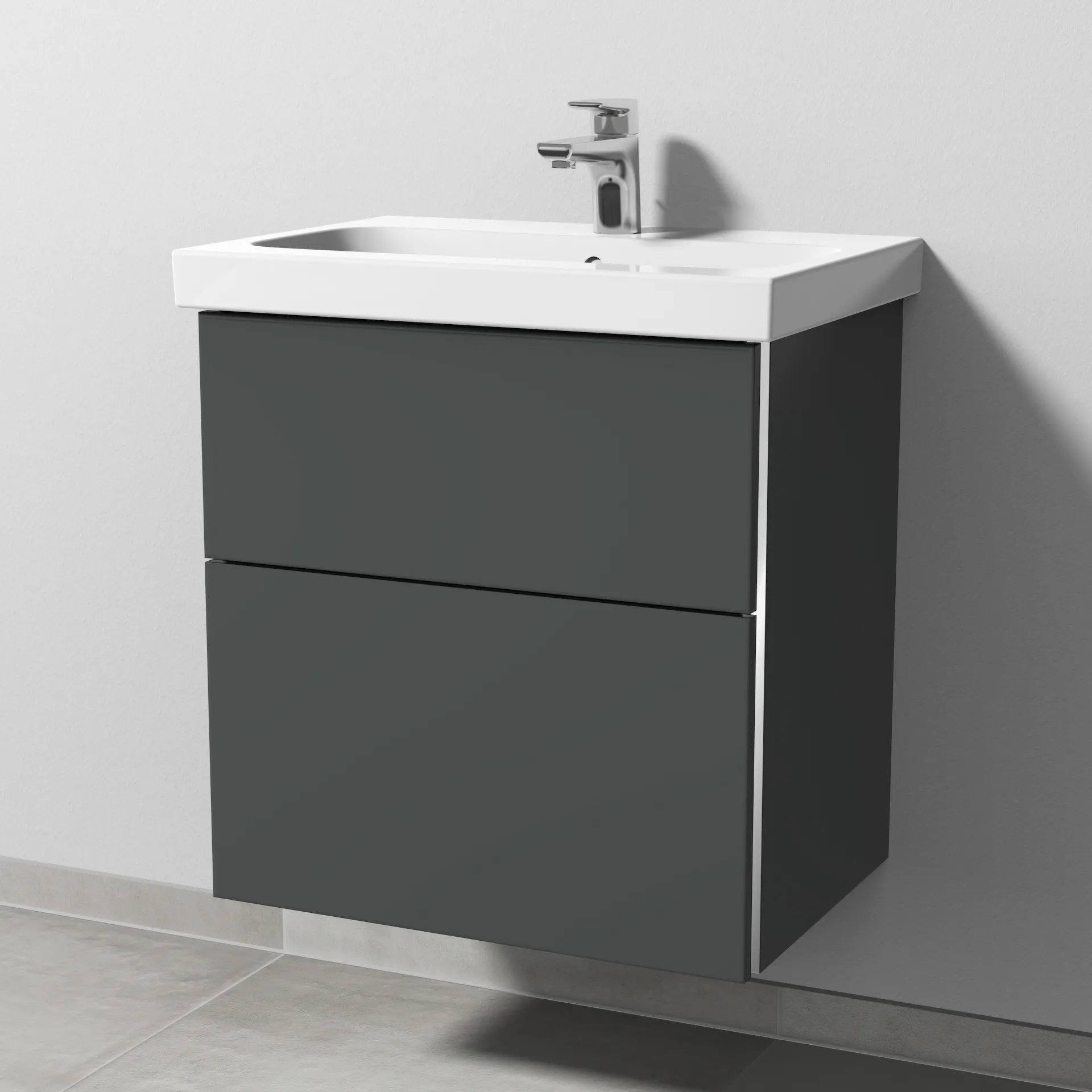 Sanipa Waschtischunterschrank „3way“ 560 × 591 × 407 mm in Anthrazit (matt), Becken mittig, mit Hahnlochbohrung Sanipa Waschtischunterschrank „3way“ 560 × 591 × 407 mm in Anthrazit (matt), Becken mittig, mit Hahnlochbohrung