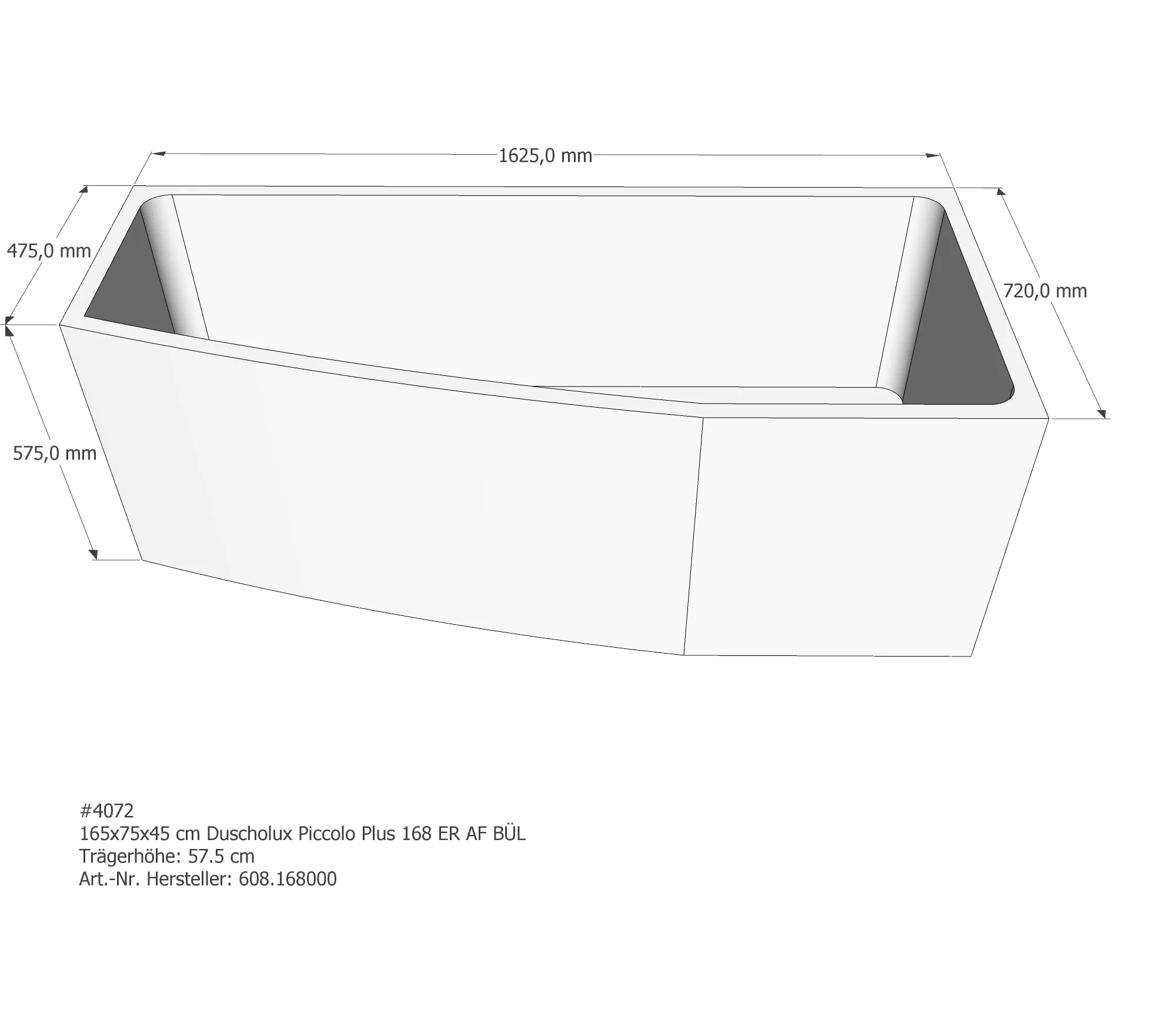 Badewannenträger passend für Duscholux Piccolo Plus 168 165 × 75 × 45 cm