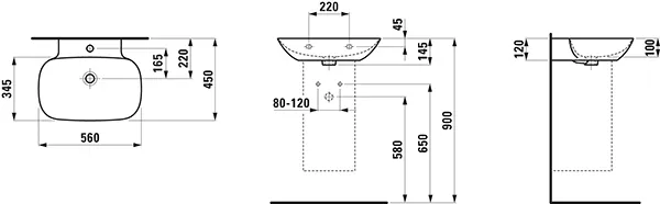 Waschtisch INO 450x560x145 1 Hahnloch mit Überlauf weiß Waschtisch INO 450x560x145 1 Hahnloch mit Überlauf weiß