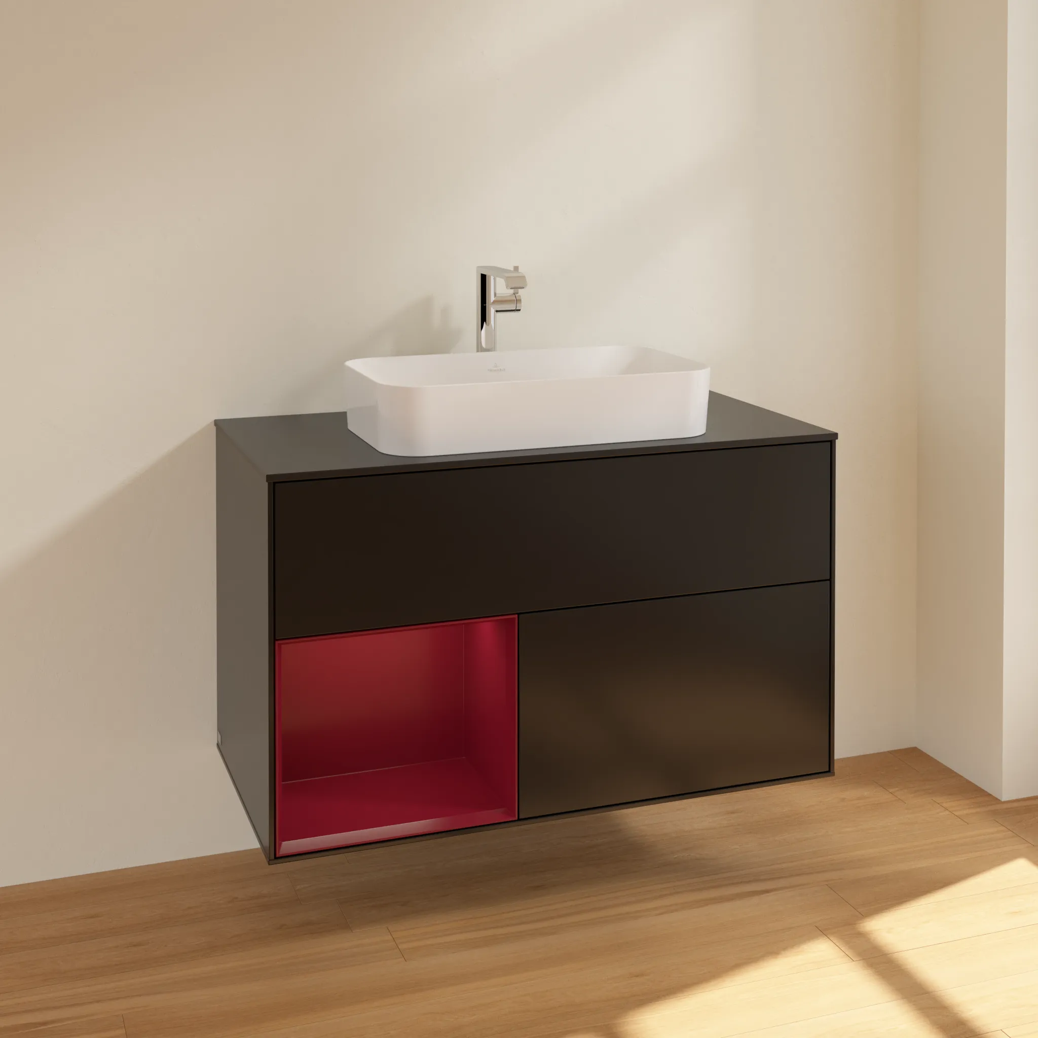 Villeroy & Boch Waschbeckenunterschrank Finion F24, 1000x603x501 mm, Black Matt Lacquer mit Beleuchtung und Push-to-open Funktion