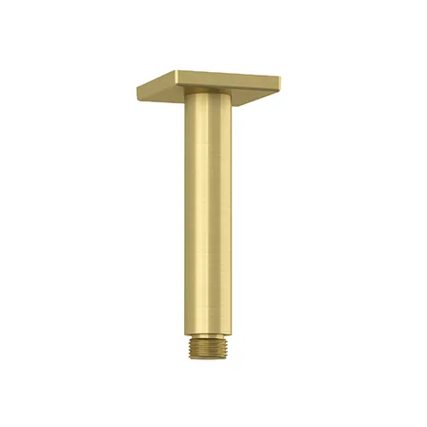 Kludi A-QA Deckenauslass 150 mm, eckige Rosette in Brushed Gold, starrer Brausearm für Tellerkopfbrause