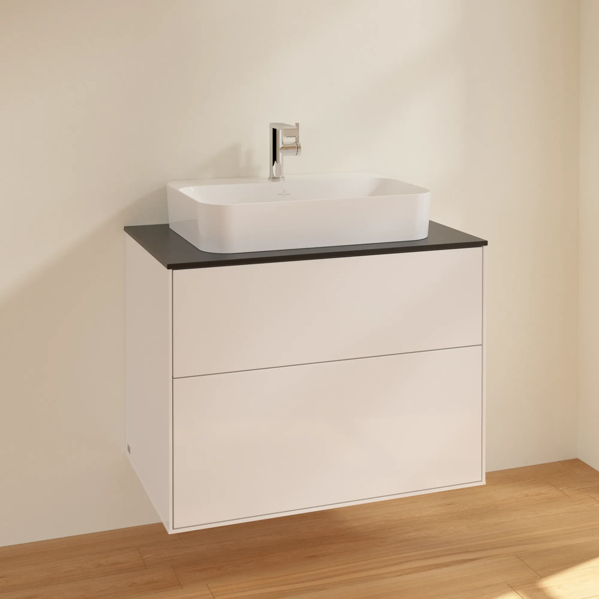 Villeroy & Boch Finion Waschbeckenunterschrank F34 800x603x501mm Glossy White Lacquer / Glass Black Matt