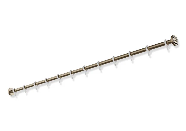 HEWI Vorhangstange System 900, Edelstahl PVD bronze gebürstet, Länge 1524 mm, Stangendurchmesser 25 mm, mit 12 Vorhangringen aus weißem POM