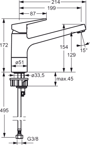 HA Einhebelmischer Küchenarmatur HANSATWIST 0914 Ausladung 199 mm DN15 Chrom