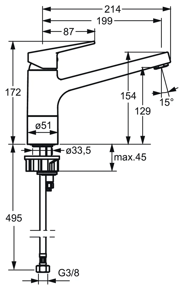 HansaTWIST Einhebelmischer Küchenarmatur HansaTWIST 0914 Ausladung 199 mm DN15 Matt-Schwarz
