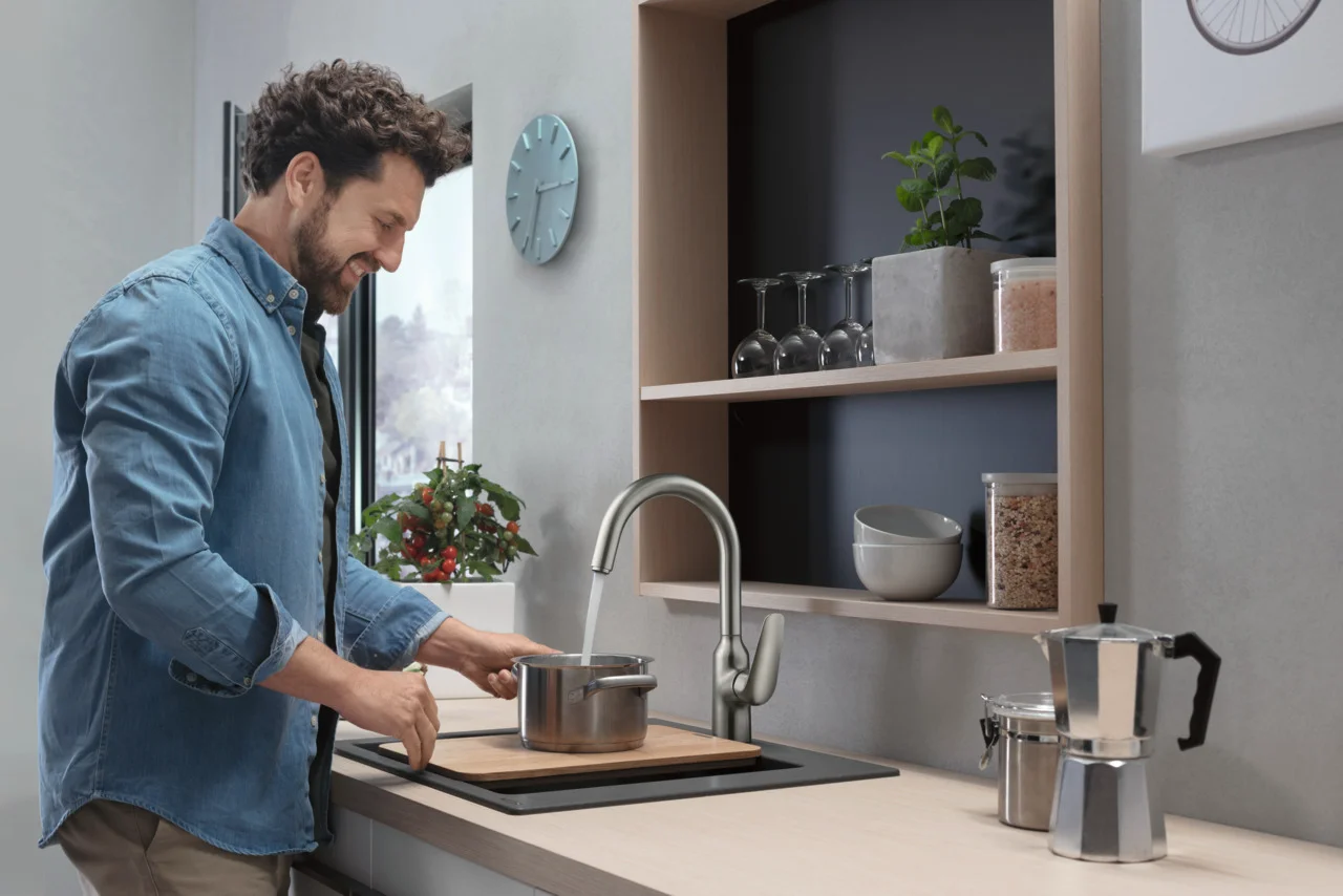 Hansgrohe Einbauspüle S51 Steingrau, 540 x 490 mm, Beckentiefe 190 mm, Aufbau, SilicaTec Material