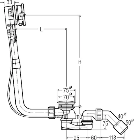 Viega Ab- und Überlaufgarnitur mit Zulauffunktion Modell 6161.60 „Multiplex Trio“ 6161.60 in 725 mm × DN40 / 50 verchromt 11 cm