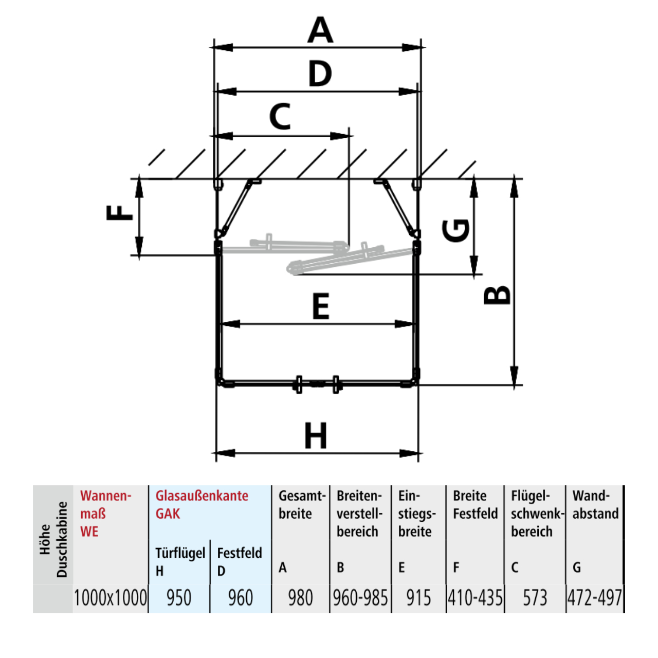 Kermi Duschdesign U-Form-Duschkabine Pendel-Falttüren mit Festfeldern / Festfeld für Nische und Ecke „LIGA“, Drehtür zweiteilig Profile Silber Hochglanz, BV: 960 - 985 mm H: 1850 mm