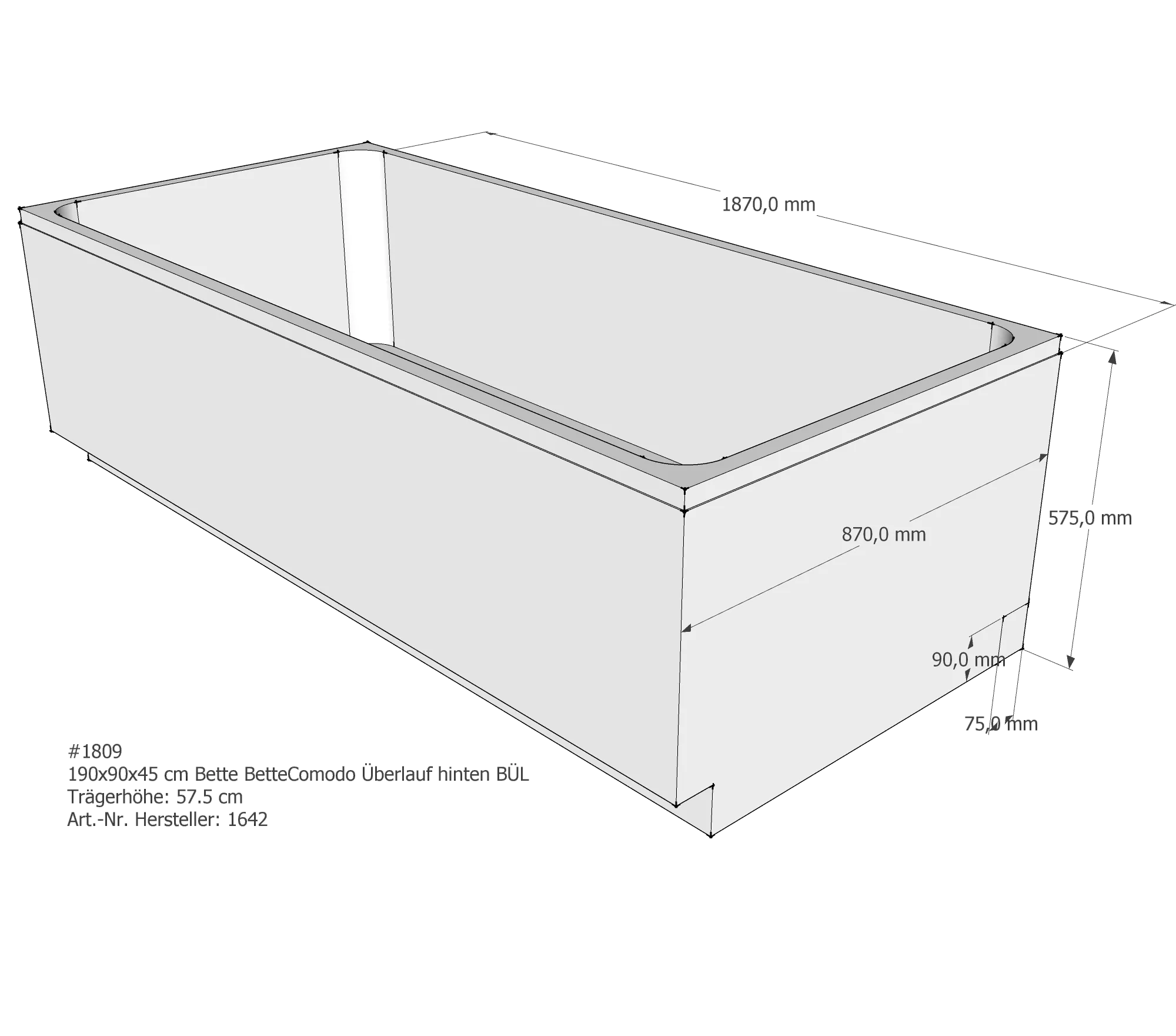 Badewannenträger passend für Bette BetteComodo 190 × 90 × 45 cm Badewannenträger passend für Bette BetteComodo 190 × 90 × 45 cm