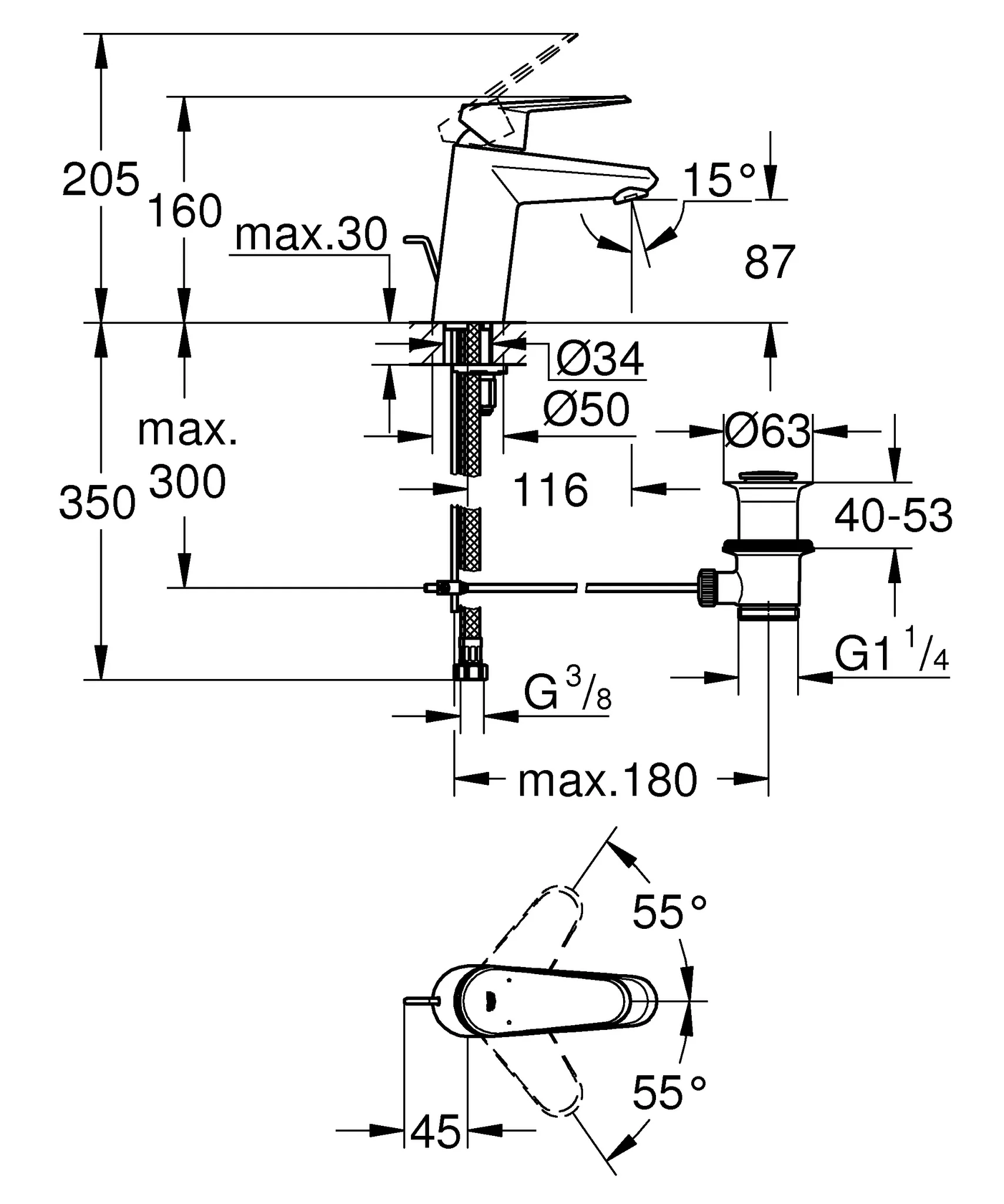 Grohe Eurodisc Cosmopolitan Einhand-Waschtischbatterie, S-Size, Einlochmontage, 5,7 l/min Grohe Eurodisc Cosmopolitan Einhand-Waschtischbatterie, S-Size, Einlochmontage, 5,7 l/min