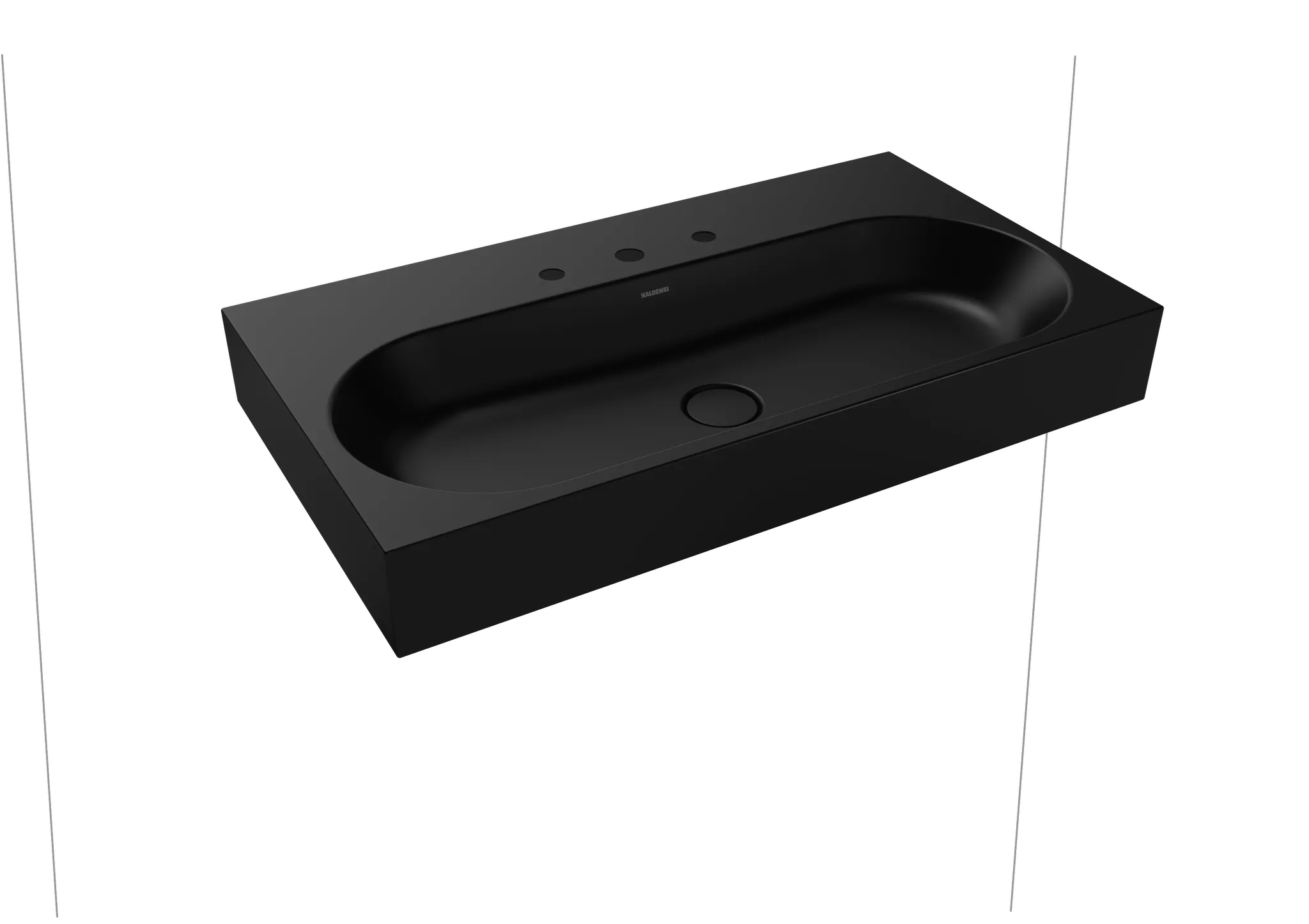 Wandwaschtisch „Centro“ 90 × 50 cm, mit Hahnlochbohrung in schwarz matt, mit Perl-Effekt Wandwaschtisch „Centro“ 90 × 50 cm, mit Hahnlochbohrung in schwarz matt, mit Perl-Effekt