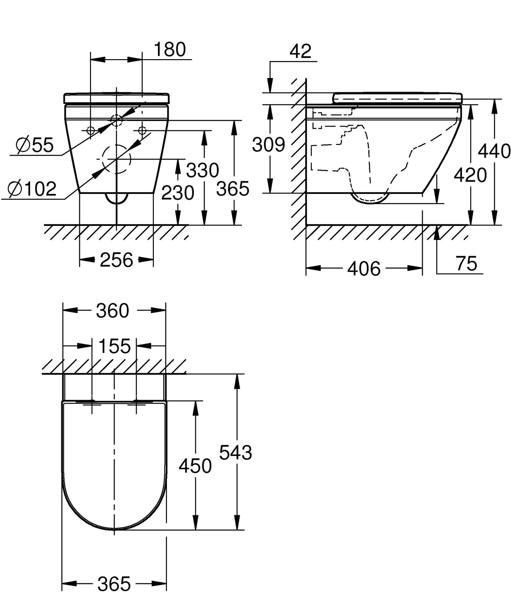 Grohe Euro Keramik Set Wand-Tiefspül-WC alpinweiß